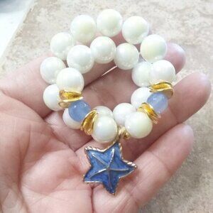$10 Clearance! Chunky Beaded Stretch Bracelet w. Lacquered SeaStar Starfish